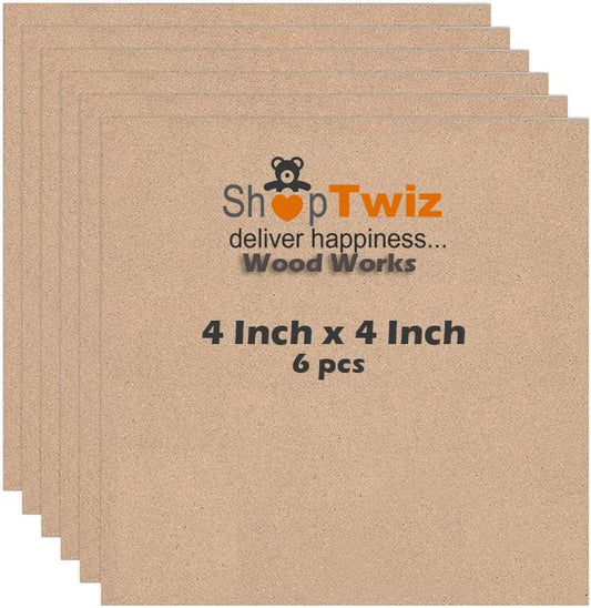 ShopTwiz 6 Piece A4 Size MDF Boards for Art and Craft, Wood MDF Sheets for Craft Work, DIY MDF Cutouts (4 x 4 MDF Board)
