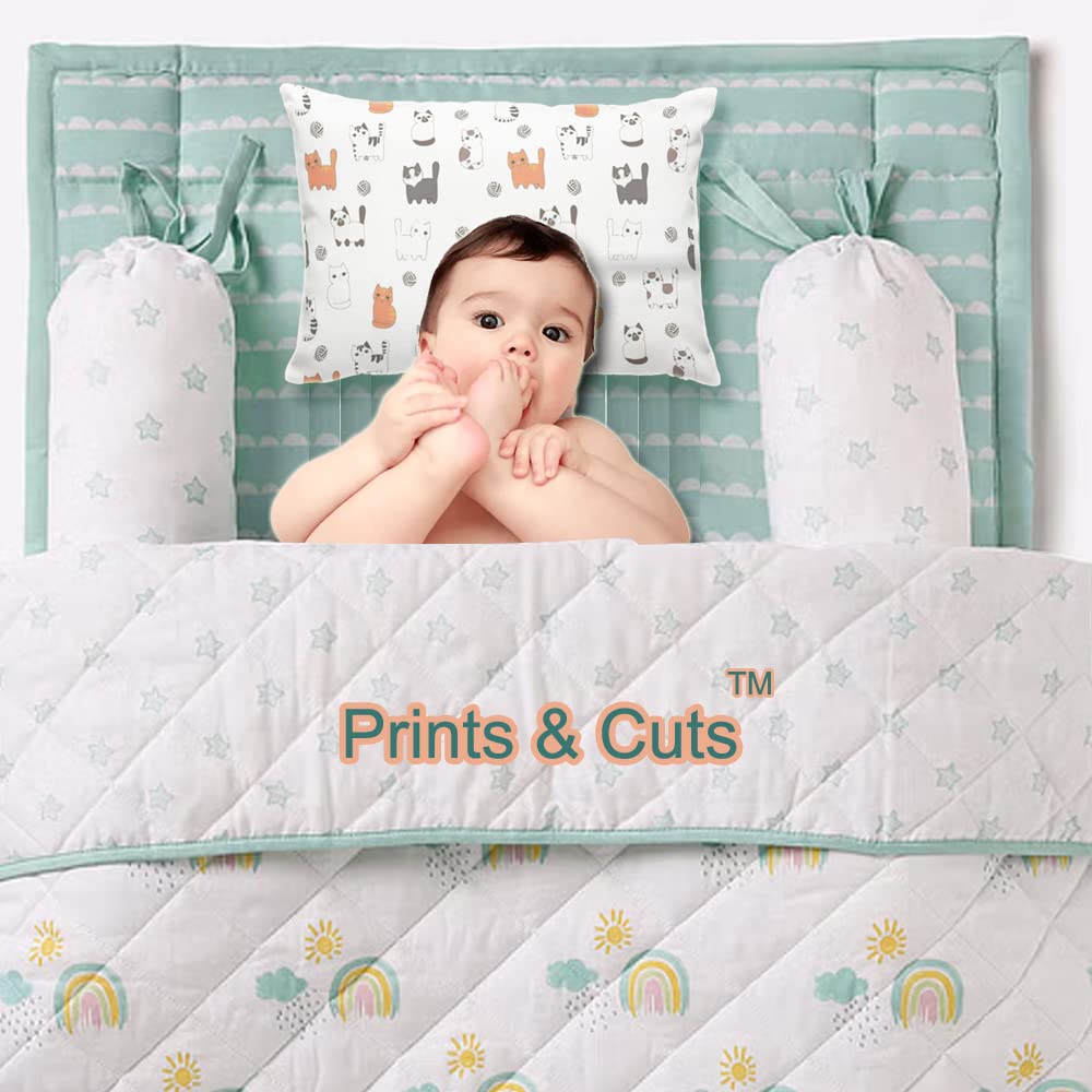 Prints and Cuts Toddler/Baby/New Born Pillow with Extra Soft Pillow Cover - Cat Art - 9" x 12" - Baby Pillow for Bedding, Bed Set - (Set of 1)