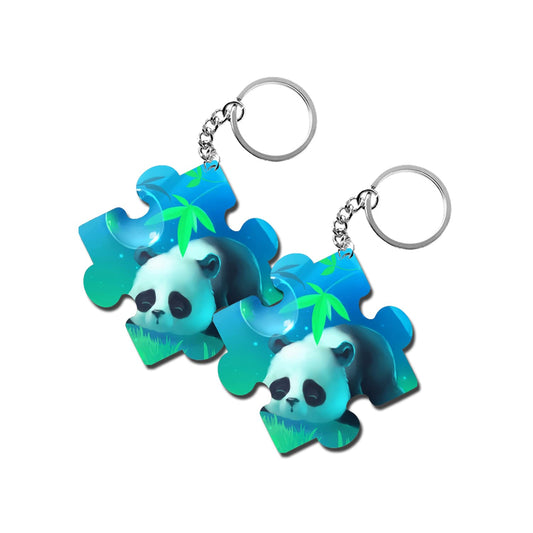 ShopTwiz Cute Panda Wooden Puzzle Key Ring (Set of 2)