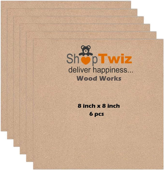 ShopTwiz Wood MDF Sheets for Craft Work, DIY MDF Cutouts (MDF -Square 8 inch x 8 inch),6 Piece A4 Size MDF Boards for Art and Craft