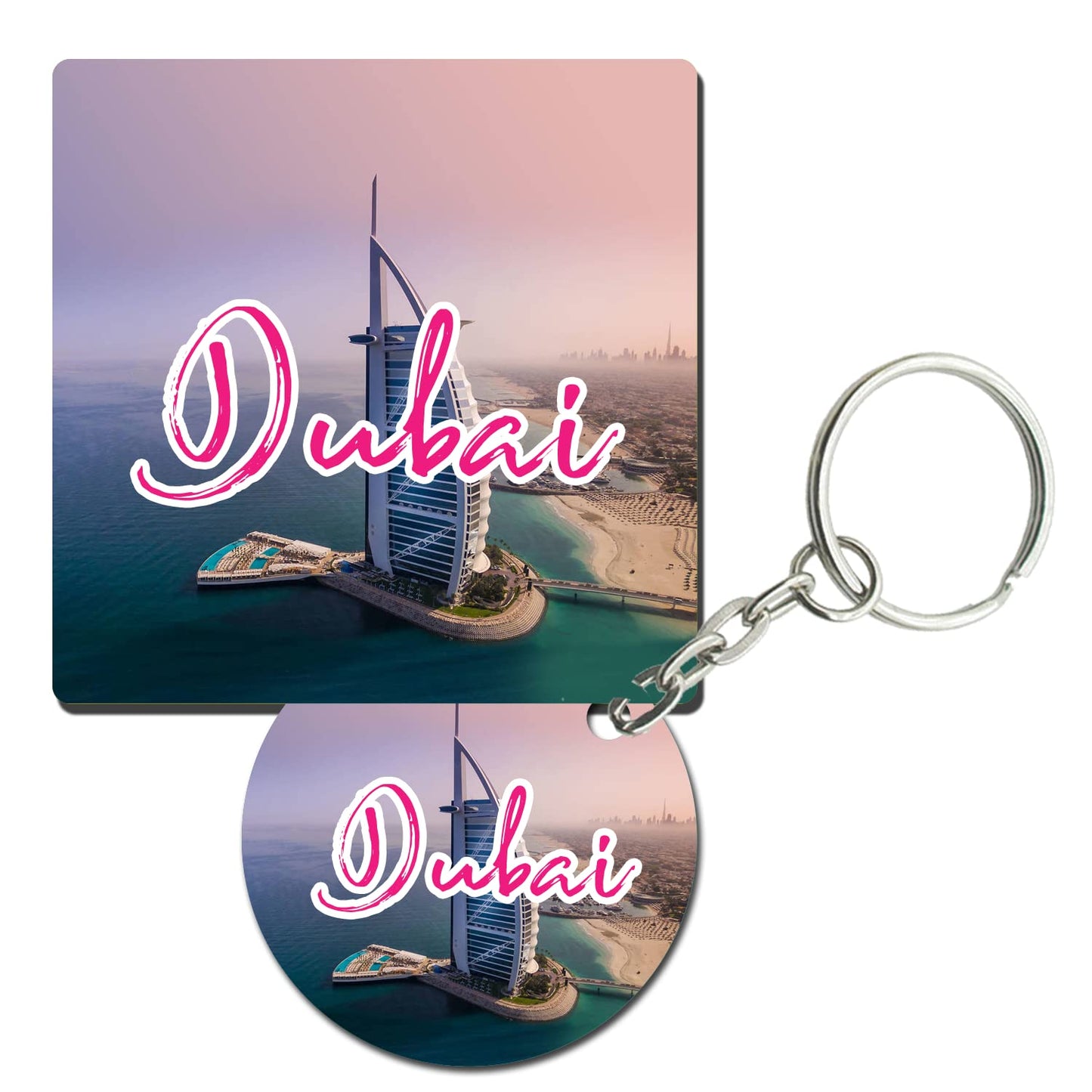 Prints and Cuts Dubai Tourism Set of Fridge Magnet and Key Chain (Combo)
