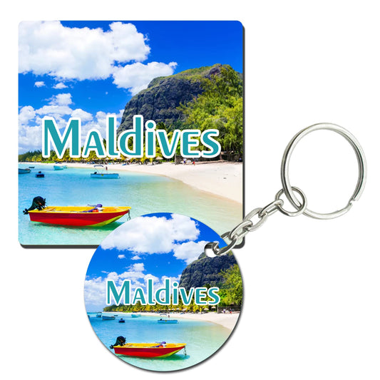 Prints and Cuts Maldives Graceful Set of Fridge Magnet and Key Chain (Combo)