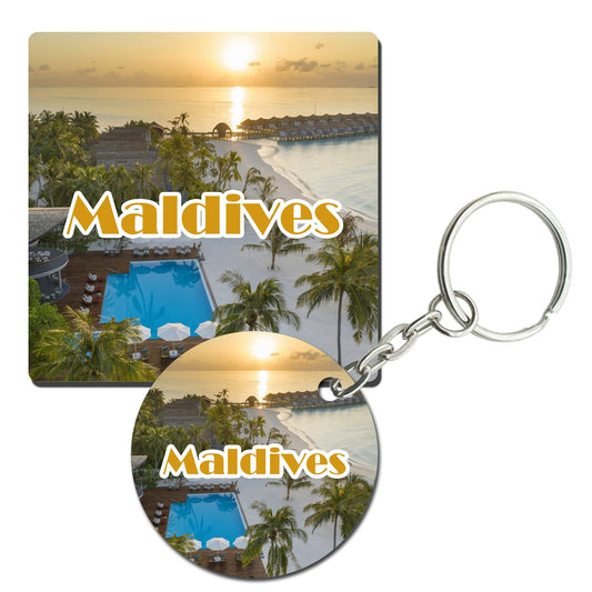 Prints and Cuts Maldives Tour Set of Fridge Magnet and Key Chain (Combo)