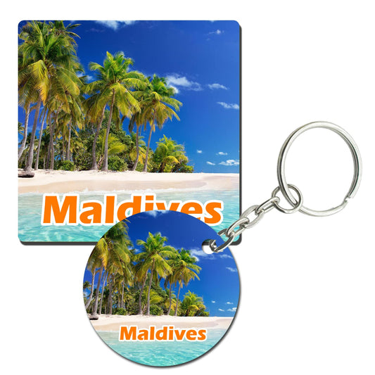 Prints and Cuts Maldives Pretty Set of Fridge Magnet and Key Chain (Combo)