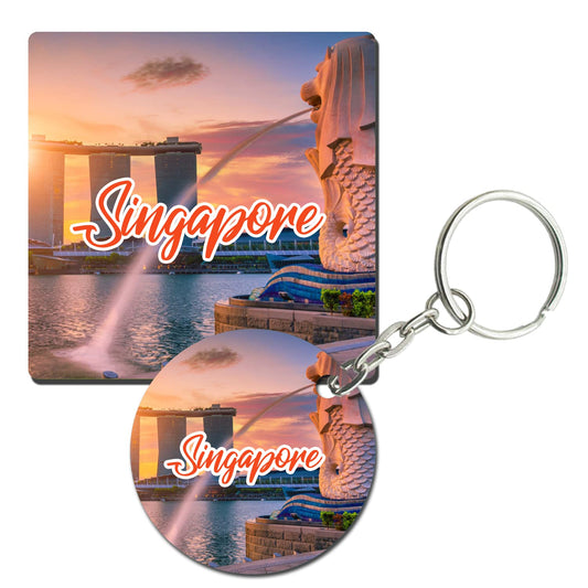 Prints and Cuts Singapore Scenery Set of Fridge Magnet and Key Chain (Combo)