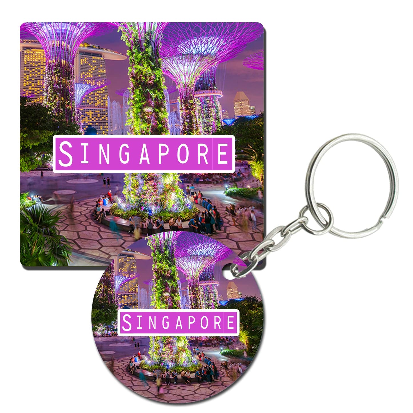 Prints and Cuts Singapore City Set of Fridge Magnet and Key Chain (Combo)